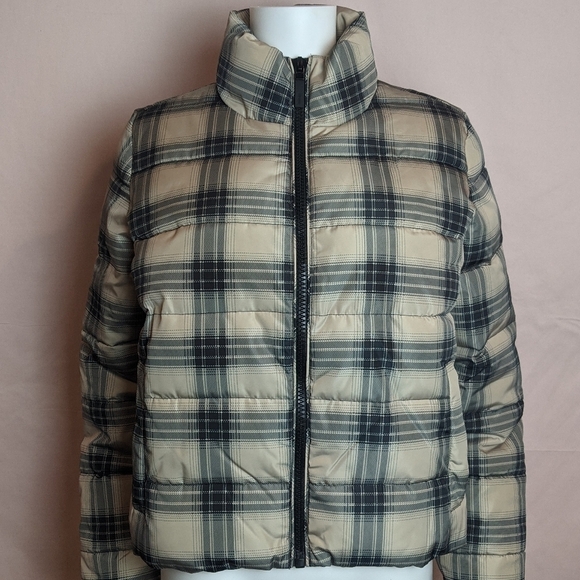 Noisy May Padded Jacket in Cream Check Plaid Print size Small - Picture 1 of 10